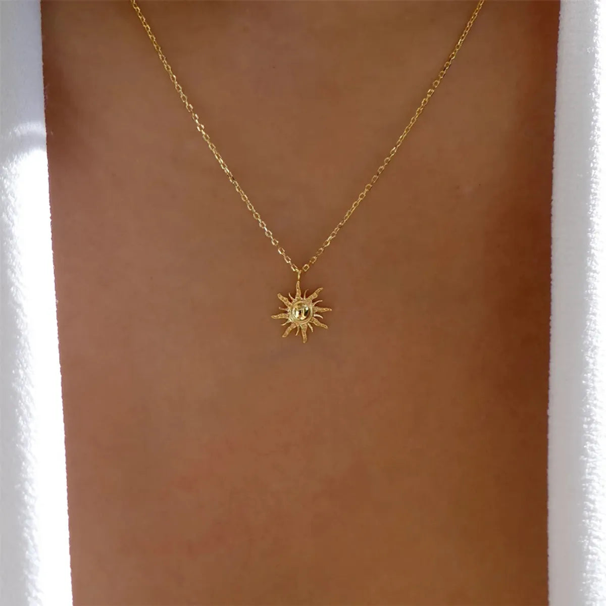 Women’s chic crystal necklaces-Fashion Creative Gold Plated Sun Pendant Sweater Chain Necklace Female