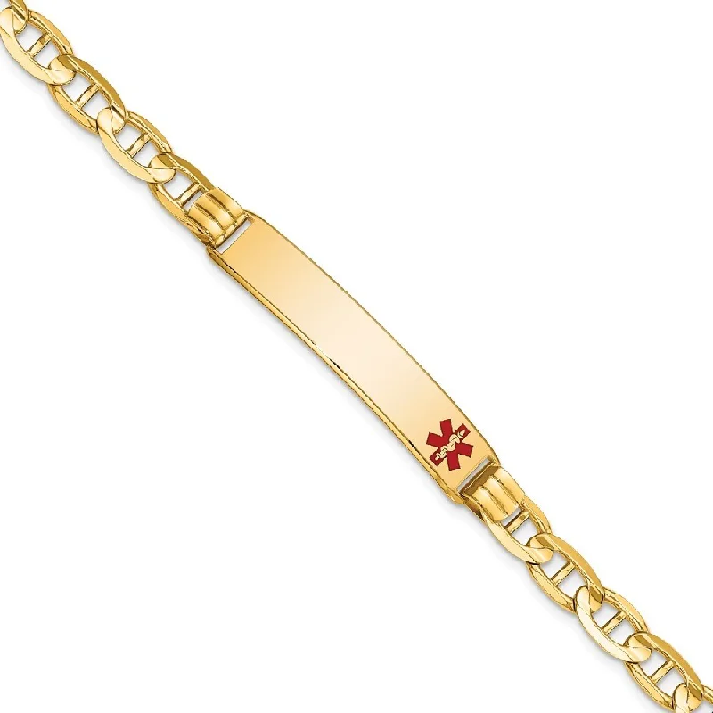 Women’s birthstone bracelets-14k Yellow Gold 7.8mm Medical Red Enamel Anchor Link ID Bracelet, 7"