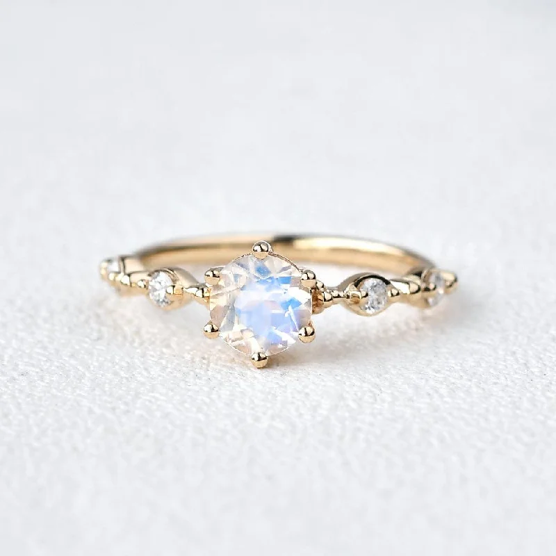 Women’s adjustable gemstone rings-6mm Blue Moonstone Rose Gold Ring