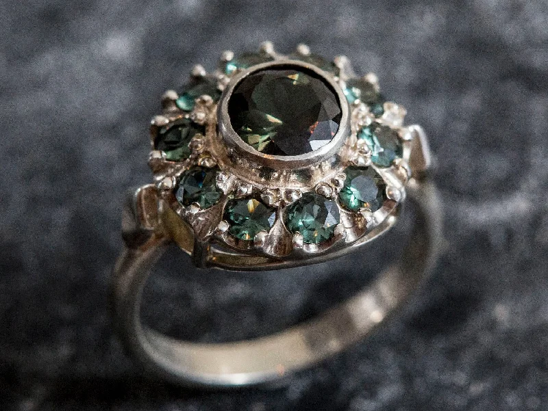 Women’s princess diamond engagement rings-Green Diamond Ring - Victorian Ring - Vintage Flower Ring