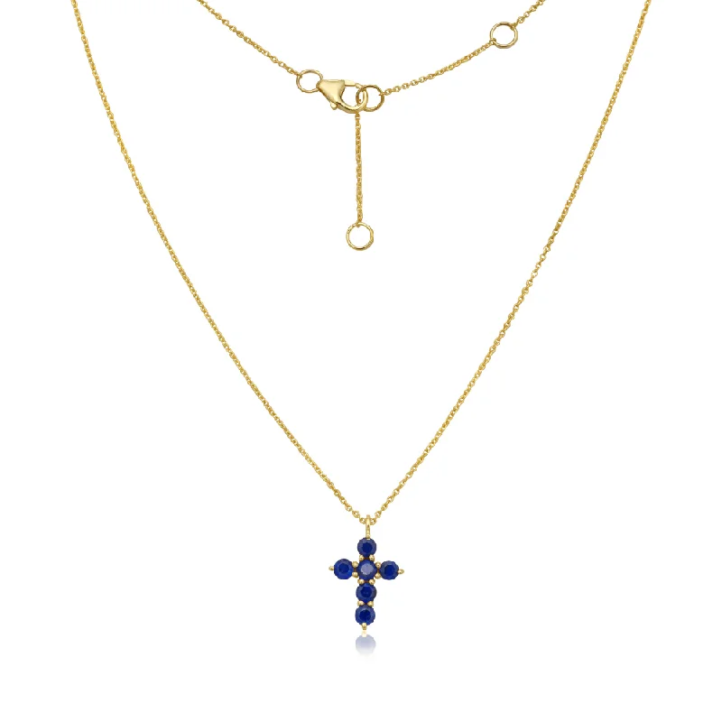 Women’s luxury necklaces-Sapphire Cross Necklace (0.95 ct.) in 14K Gold