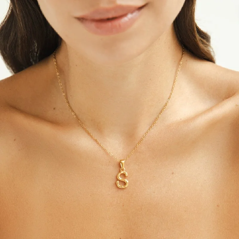 Women’s rose gold chain necklaces-Golden Bamboo Letter Pendant Necklace