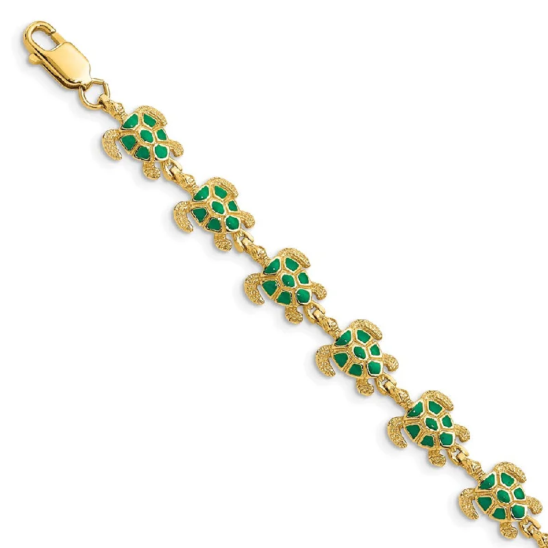 Women’s luxury bracelets-14k w/ Green Enamel Sea Turtle Bracelet-WBC-FB1582-7