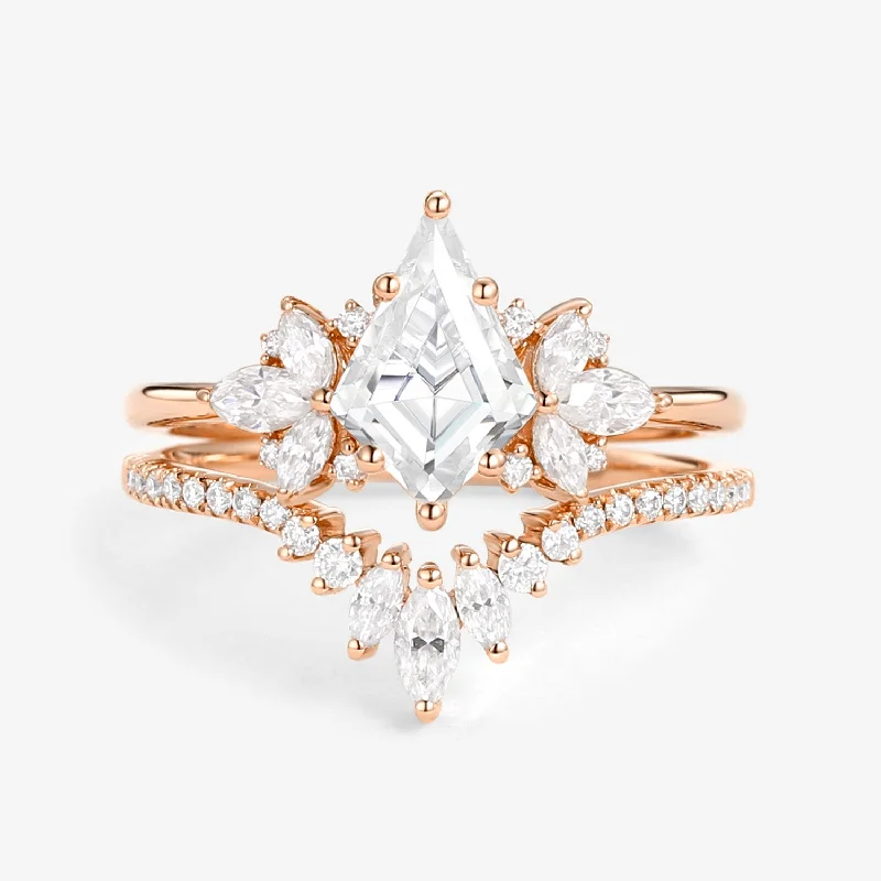 Women’s engagement rings-Fairy Ring - Kite Cut Moissanite Butterfly Cluster Ring Set 2pcs