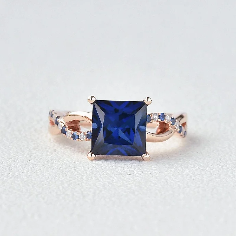 Women’s heart rings-Blue Sapphire & Moissanite Retro Style Ring