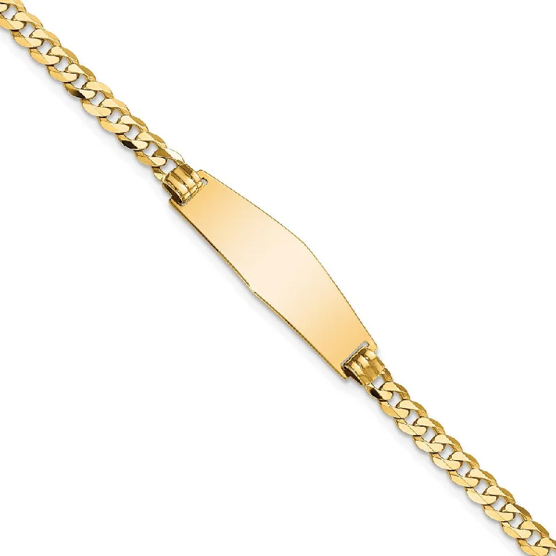 Women’s pearl bracelets-14k Soft Diamond Shape Flat Curb Link ID Bracelet-WBC-LID73C-7