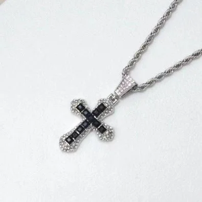 Black Zircon Cross 70cm Hemp Flowers Chain