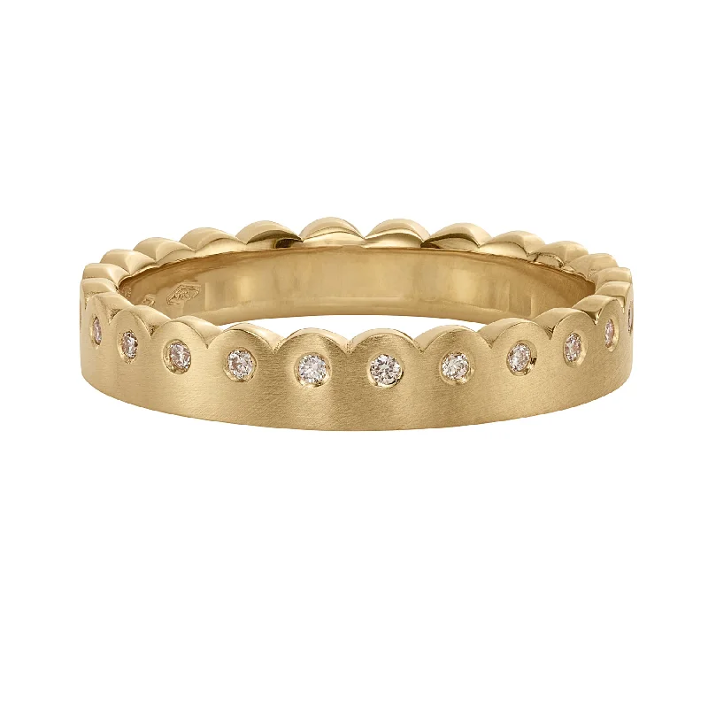 Women’s layered rings-Diamond & Matte Gold Scalloped Eternity Band