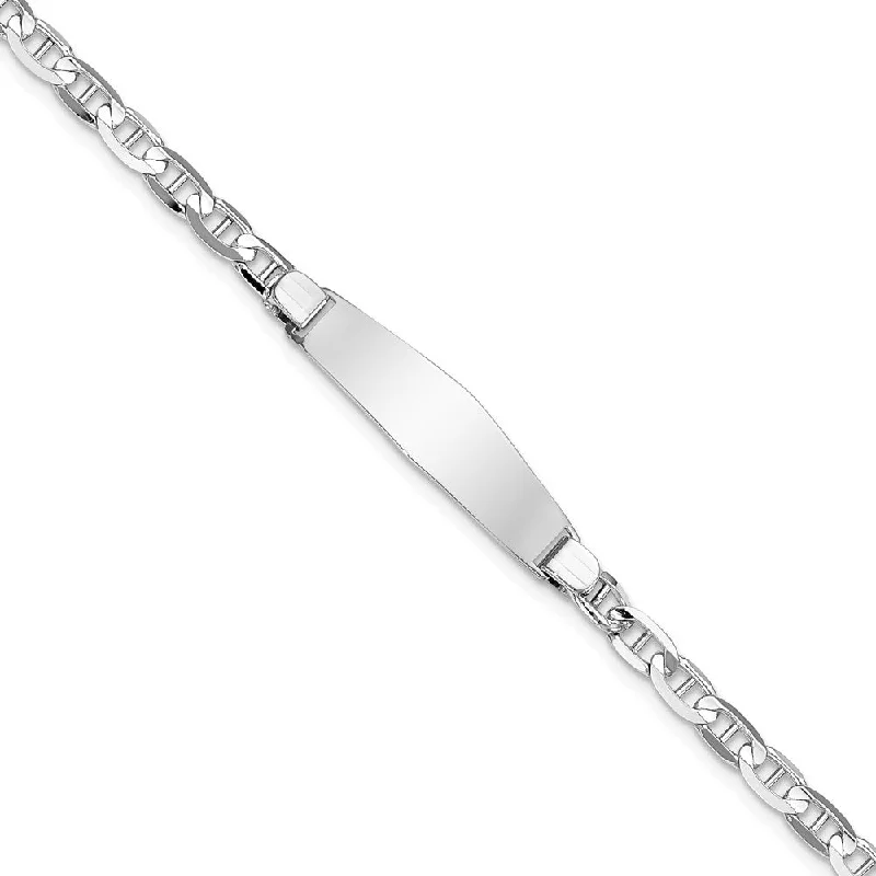 Women’s unique bracelets-14K WG Soft Diamond Shape Anchor Link ID Bracelet-WBC-LID67CW-7