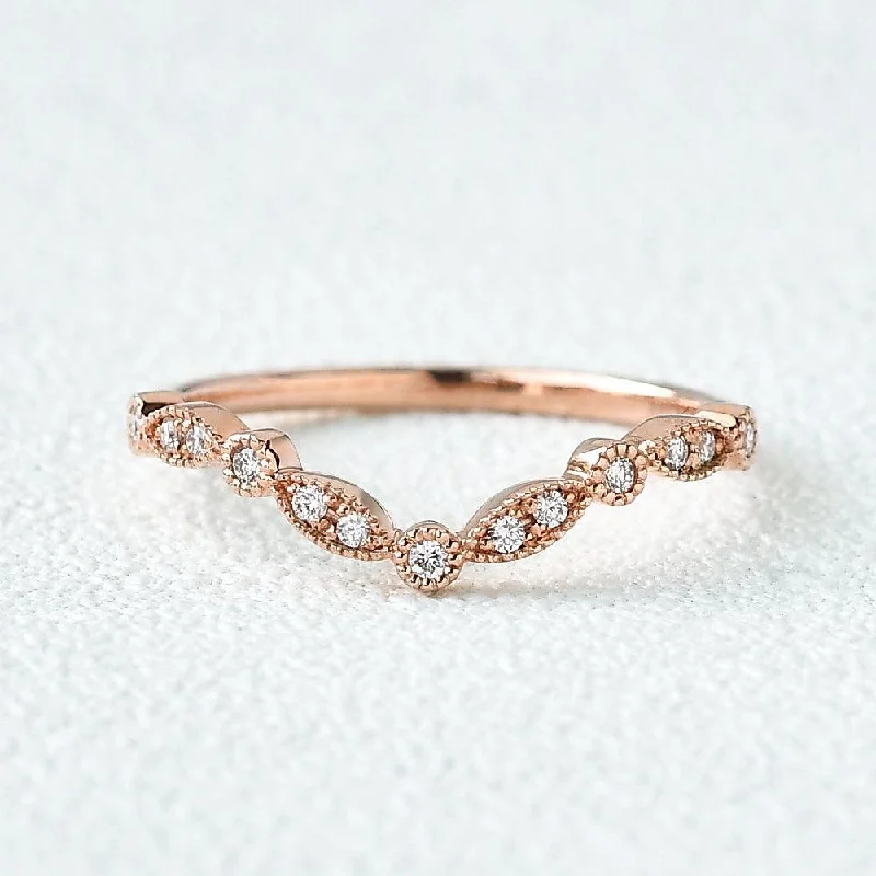 Women’s layered rings-Moissanite Band V Shaped Rose Gold Ring