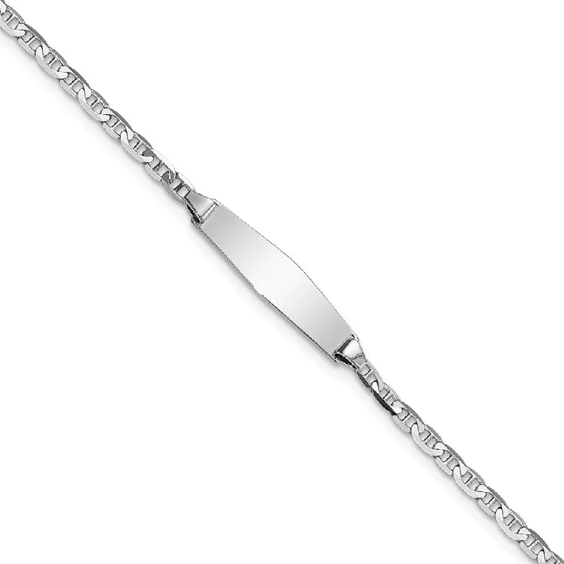 Women’s crystal bangle jewelry-14k WG Semi-solid Soft Diamond Shape Anchor ID Bracelet-WBC-DCID137CW-7