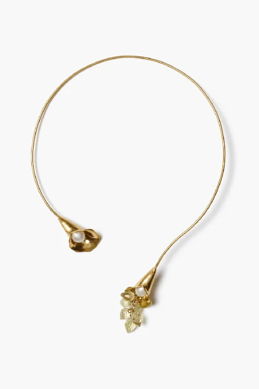 Women’s choker necklaces-Calla Lily Collar Necklace Gold Mix