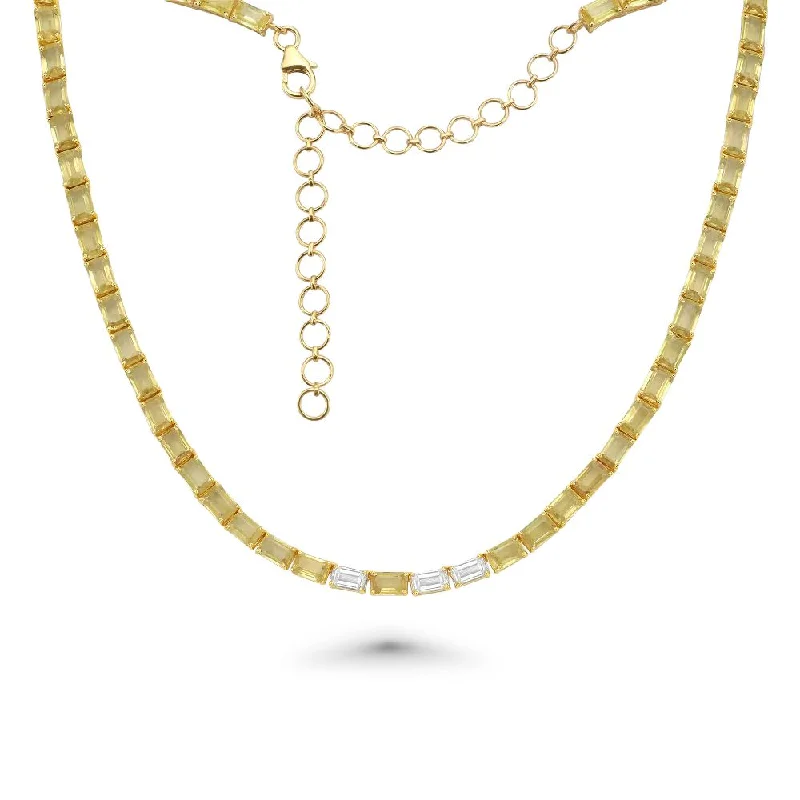 Women’s heart-shaped necklaces-Emerald Cut Yellow Sapphire & Baguette Diamond Choker Necklace (20.23ct.) 4-Prongs Setting in 18K Gold