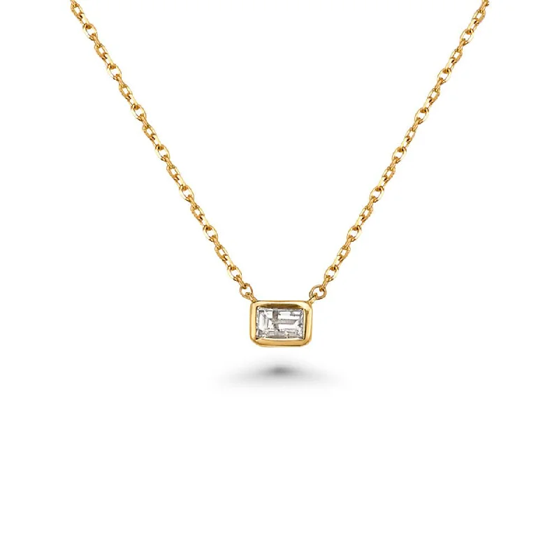 Women’s personalized name necklaces-Emerald Cut Diamond Solitaire Necklace (0.20 ct.) 6.50 mm Bezel Set in 14K Gold