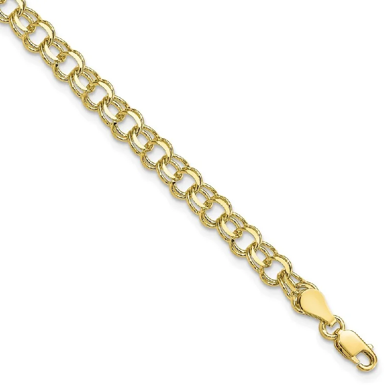 Women’s statement bracelets-10k Yellow Gold Solid Double Link Charm Bracelet, 7" (W-5.25mm)