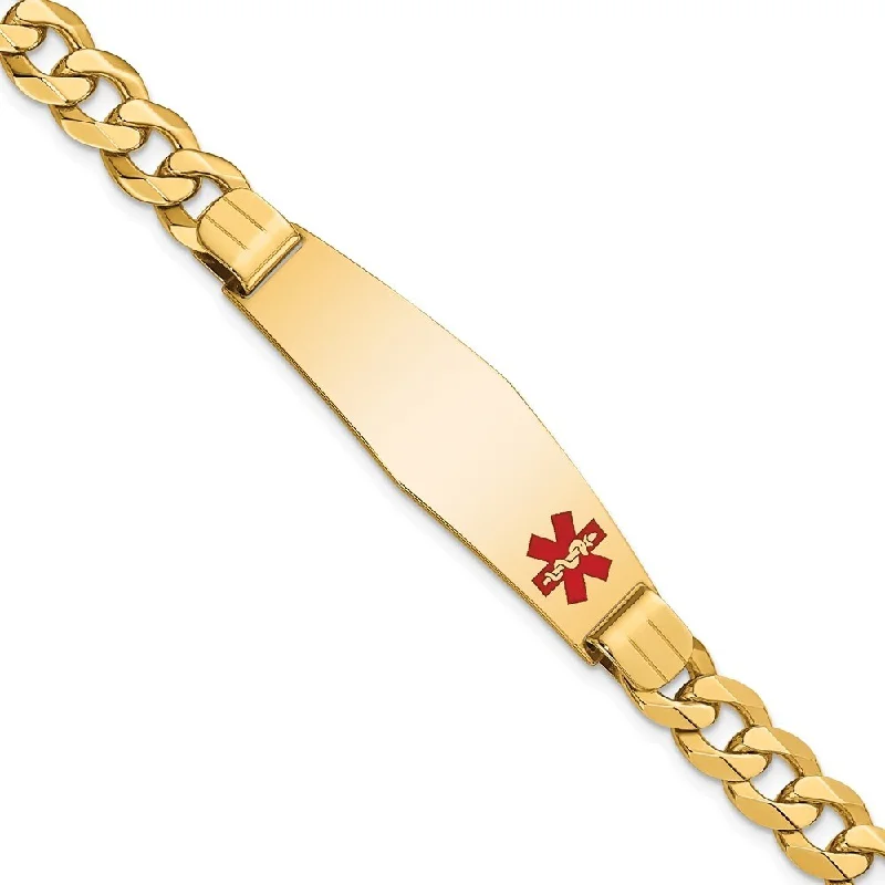 Women’s gemstone stretch bracelets-14k Yellow Gold 13.5mm Medical Soft Diamond Shape Red Enamel Flat Curb Link ID Bracelet, 8"