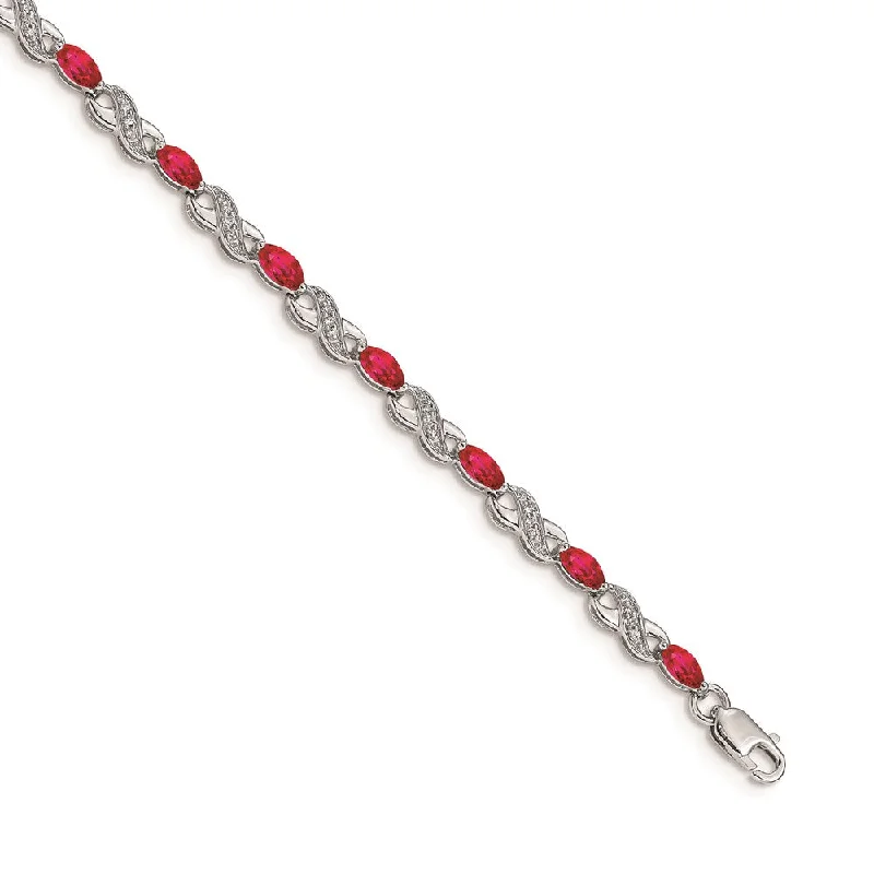 Women’s pearl bracelets-14k White Gold Diamond and Ruby Infinity Bracelet-WBC-BM4485-RU-015-WA