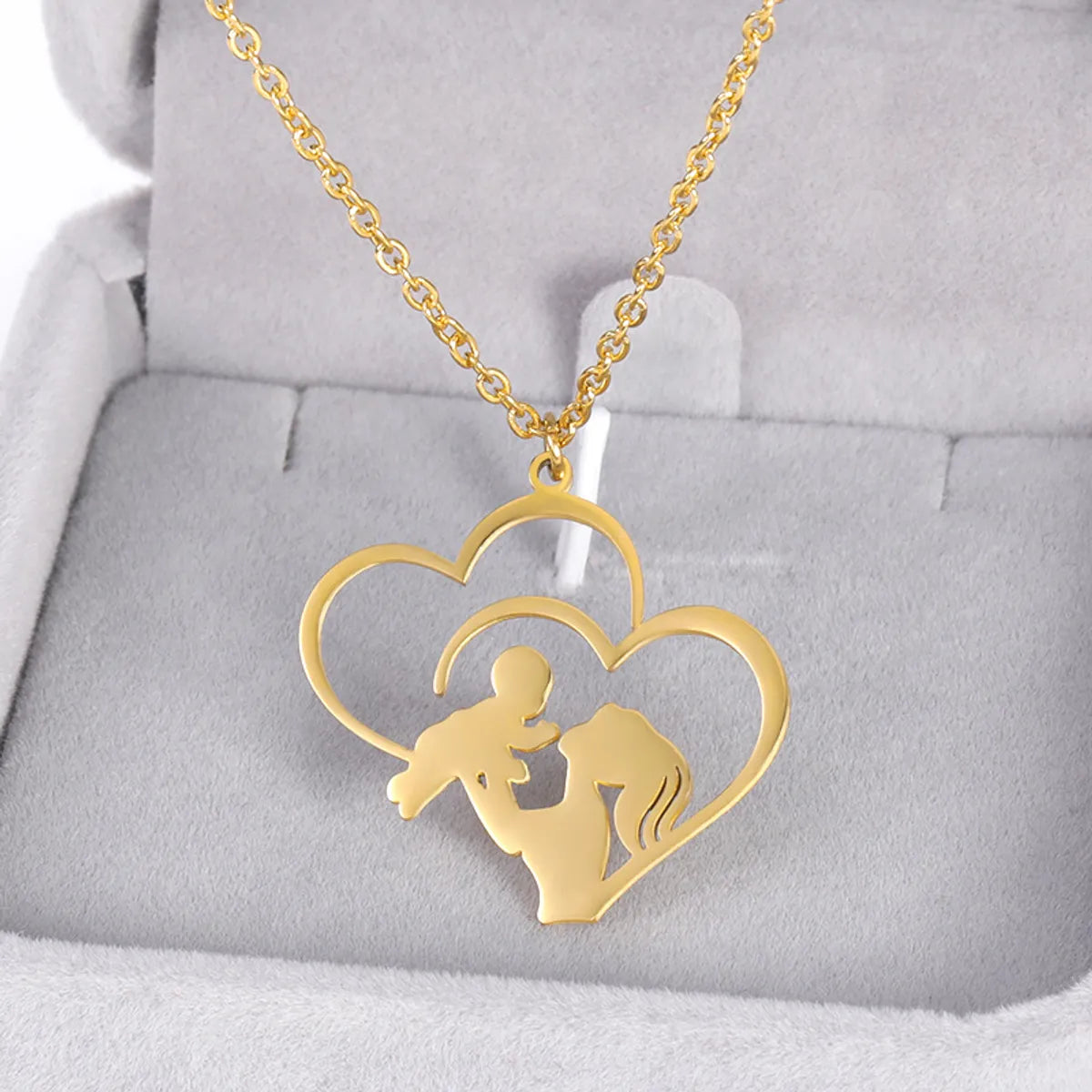 Women’s delicate necklaces-1 Piece Cute Mama Human Heart Shape Stainless Steel Plating Pendant Necklace