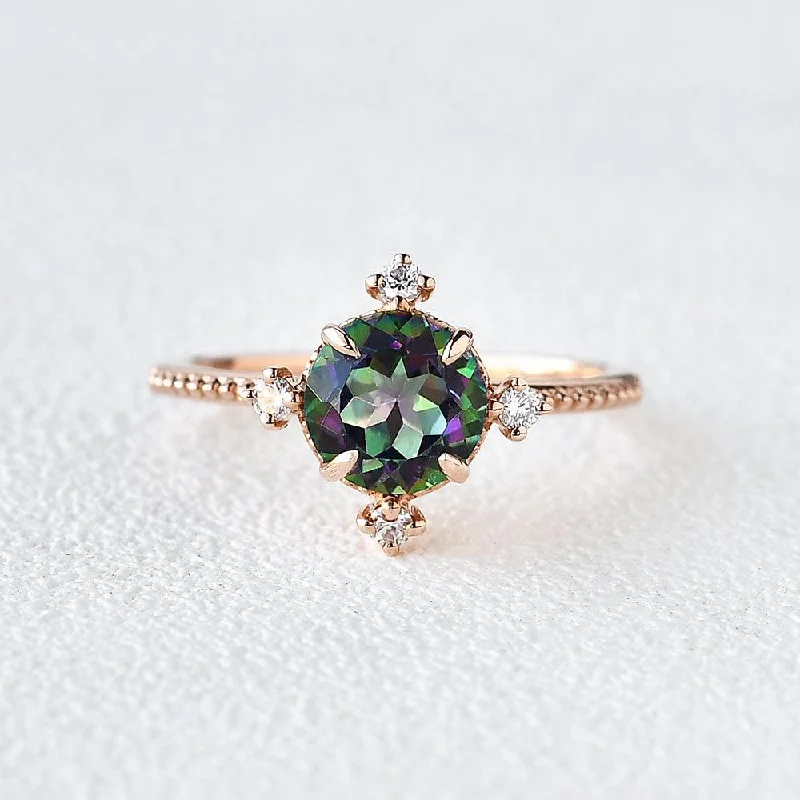 Women’s sapphire rings-Vintage Inspired Mystic Topaz & Moissanite Rose gold Ring