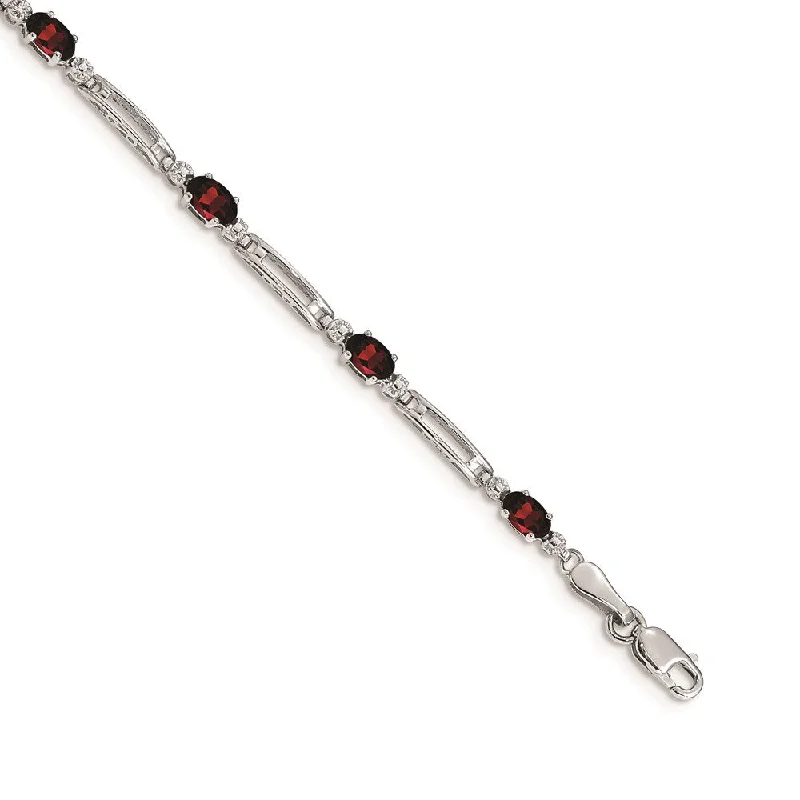 Women’s sterling silver bangles-14k White Gold Diamond and Garnet Bracelet-WBC-BM4492-GA-001-WA