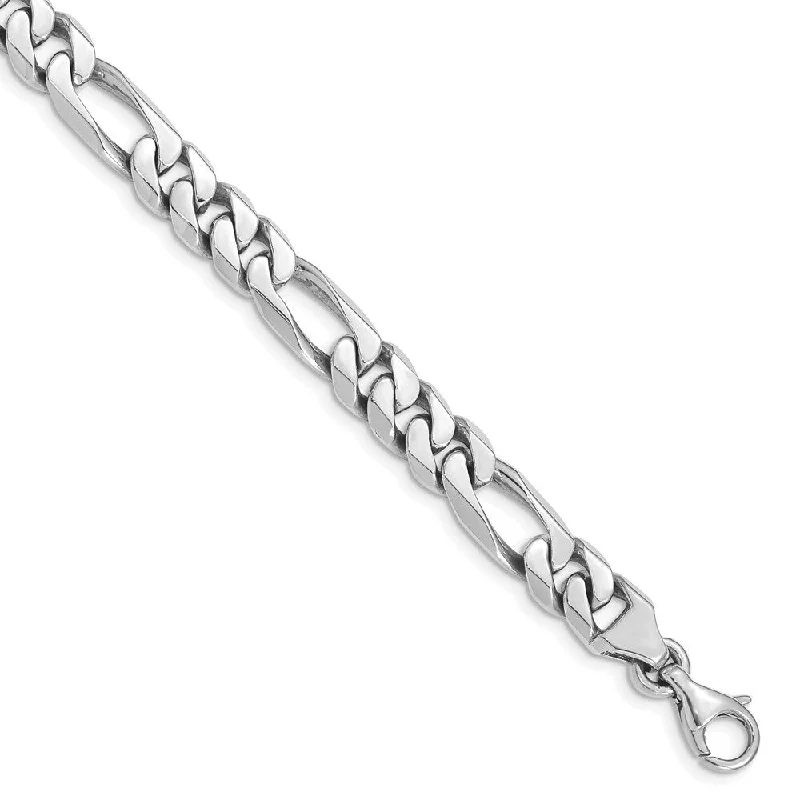 Women’s fashion bracelets-14k White Gold 8mm Hand-polished Figaro Link Bracelet, 8"