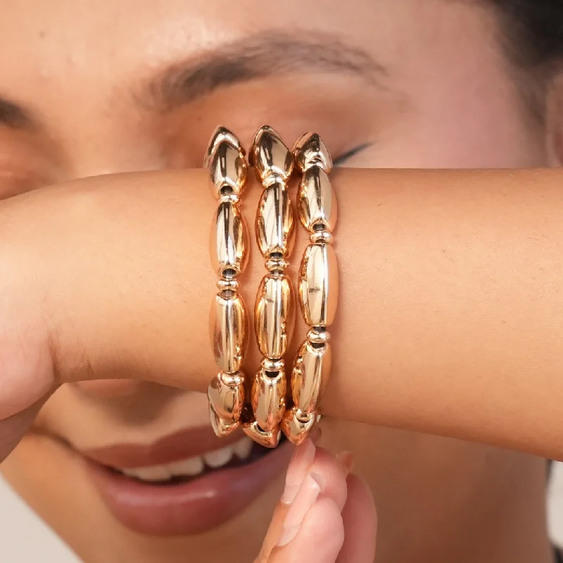 Women’s rose gold bangles-TFC Cuboid Gold Plated Stacked Bracelet (Set of 3)