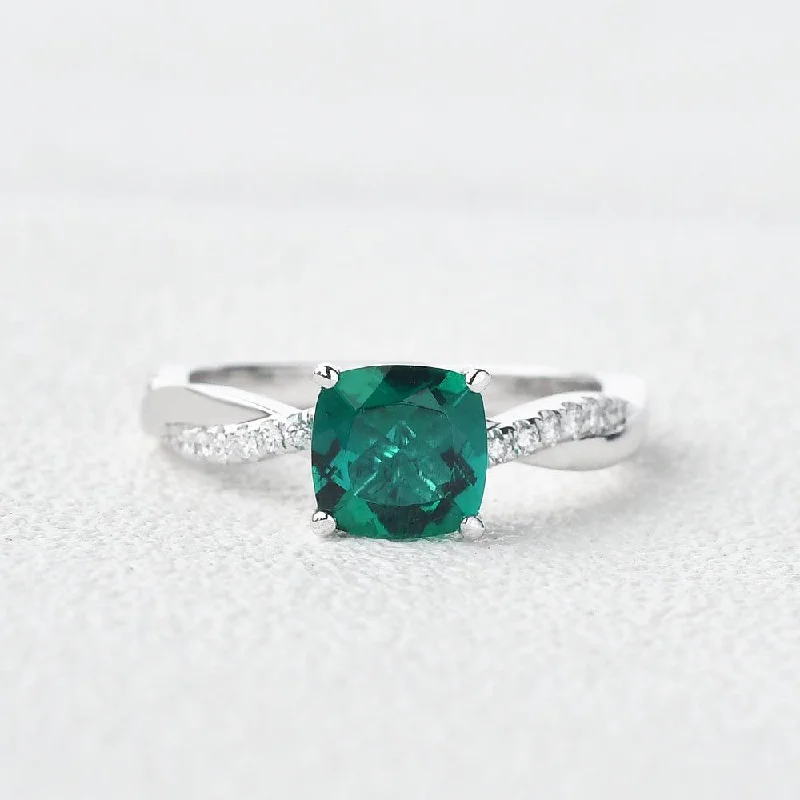 Women’s unique wedding rings-2.0ct Cushion Cut Emerald Classic Solitaire Twist Ring