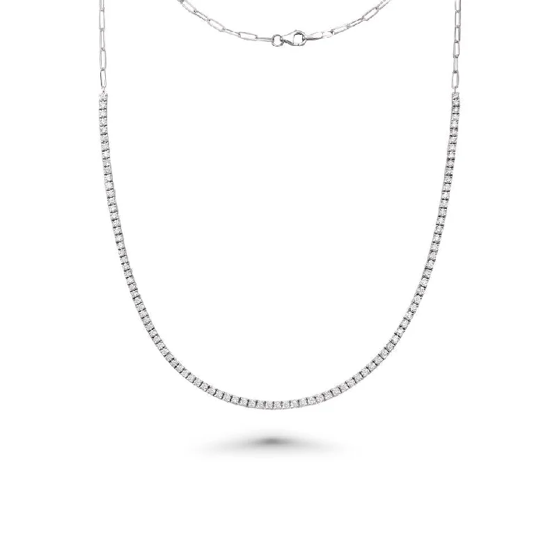 Women’s crystal chain necklaces-HalfWay Diamond Tennis Necklace & Half Paperclip Chain ( 2.50 ct.) 4-Prongs Setting in 14K Gold