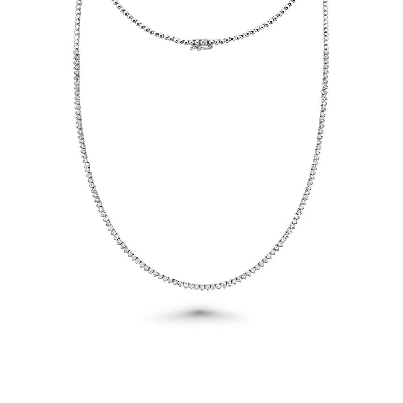 Women’s mixed-metal necklaces-HalfWay Diamond Tennis Necklace ( 3.50 ct.) 2 mm 3-Prongs Setting in 14K Gold