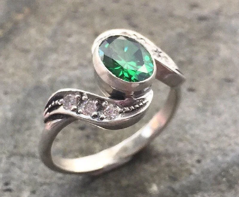 Women’s emerald cut engagement rings-Emerald Promise Ring - Green Vintage Ring - Unique Engagement Ring