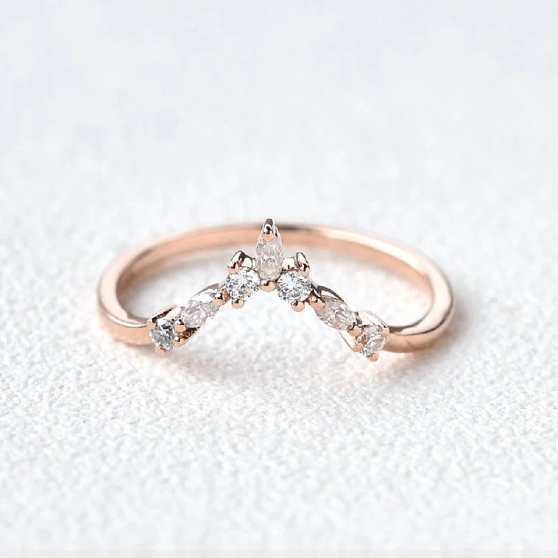 Women’s statement gemstone rings-Chevron Band Moissanite Rose Gold Ring