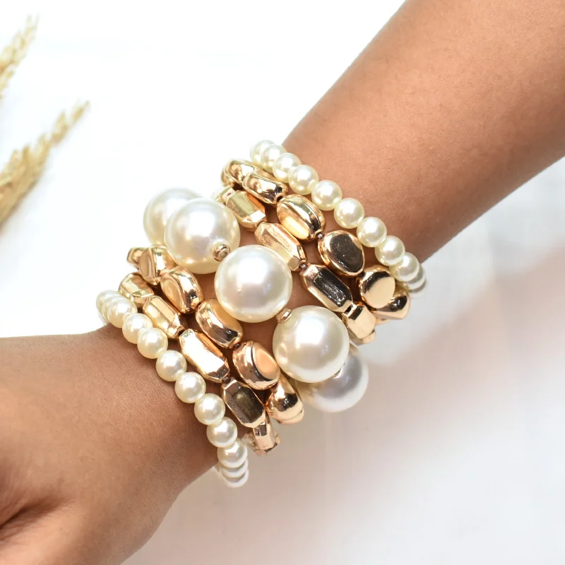 Women’s modern bangle bracelets-TFC Pearl Power Gold Plated Bracelet (set of 7)