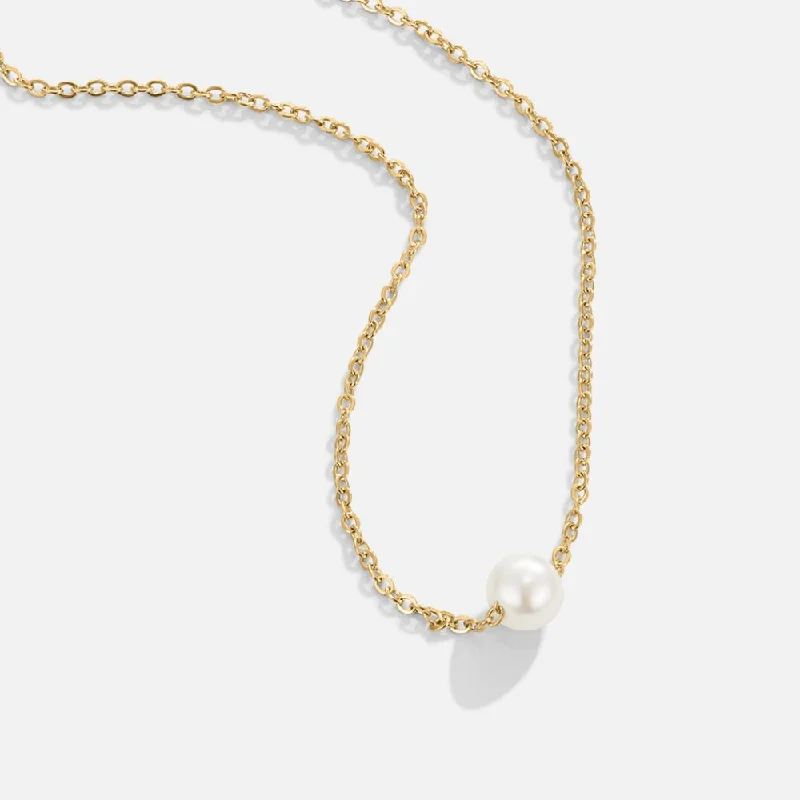 Women’s dainty necklaces-Solitaire Gold Pearl Necklace