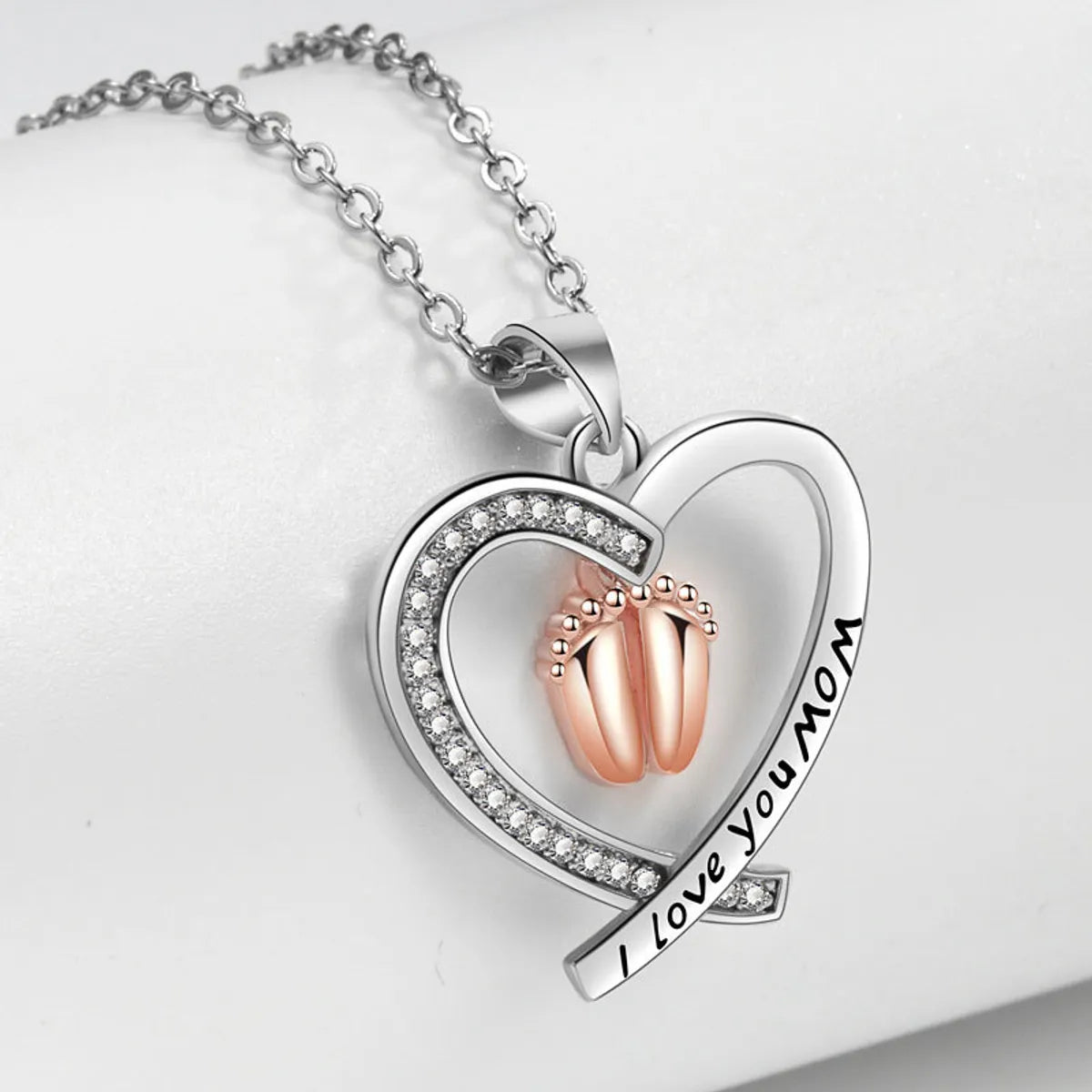 Women’s infinity necklaces-Copper MAMA Simple Style Letter Heart Shape Footprint Hollow Out Inlay Zircon Pendant Necklace