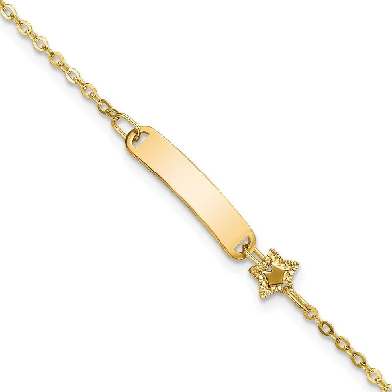 Women’s designer bracelets-14k Yellow Gold ID with Star Bracelet, 5.5" (W-4mm)