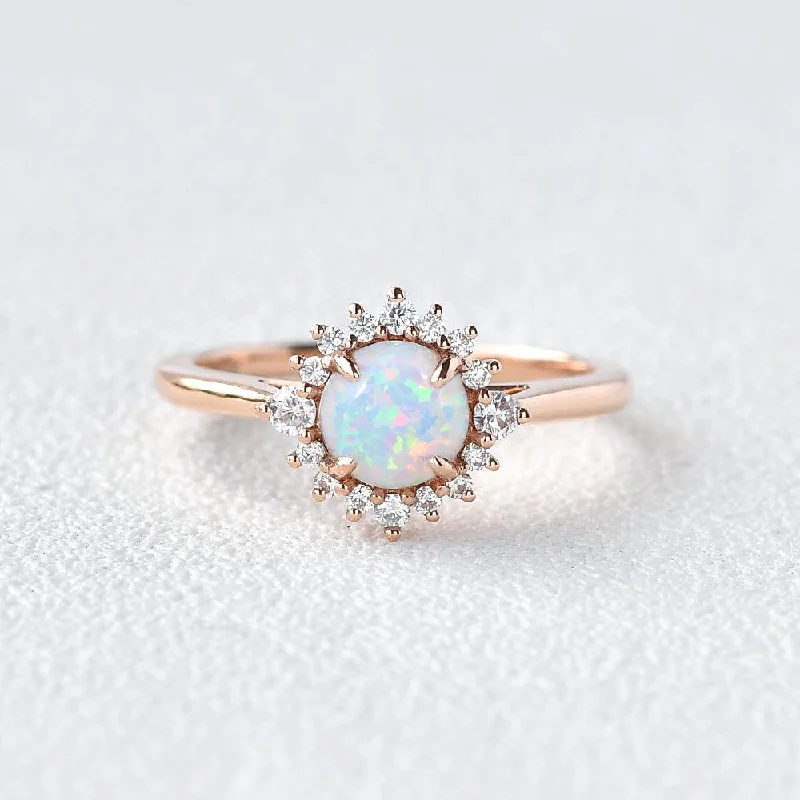 Women’s men’s style rings-Lab Opal & Moissanite Rose Gold Ring