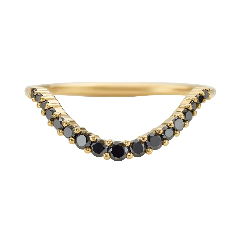 Women’s designer rings-Curved Black Diamond Wedding Band