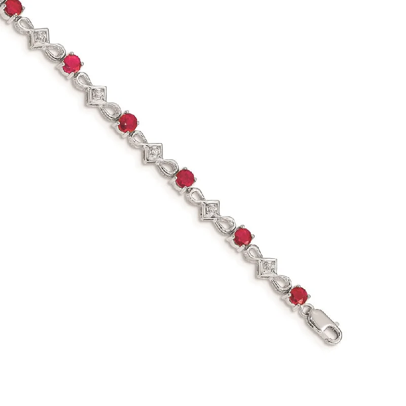 Women’s cuff bracelets-14k White Gold Diamond and Ruby Bracelet-WBC-BM4486-RU-010-WA