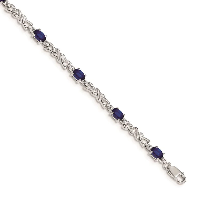 Women’s stackable bracelets-14k White Gold Diamond and Sapphire Bracelet-WBC-BM4478-SA-001-WA