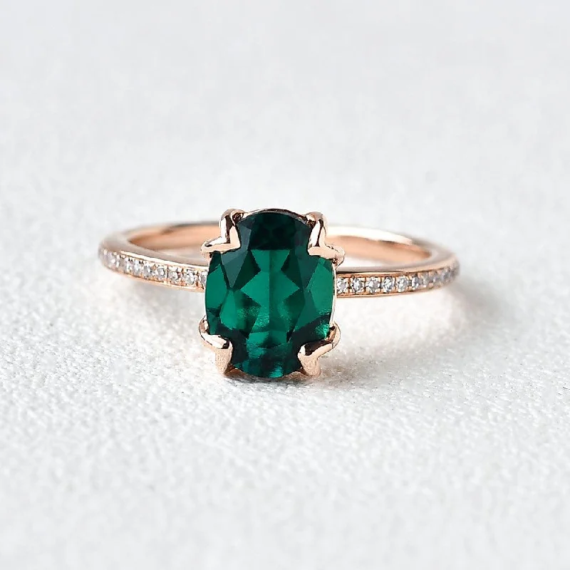 Women’s promise rings-Oval Shaped Emerald Rose Gold Ring