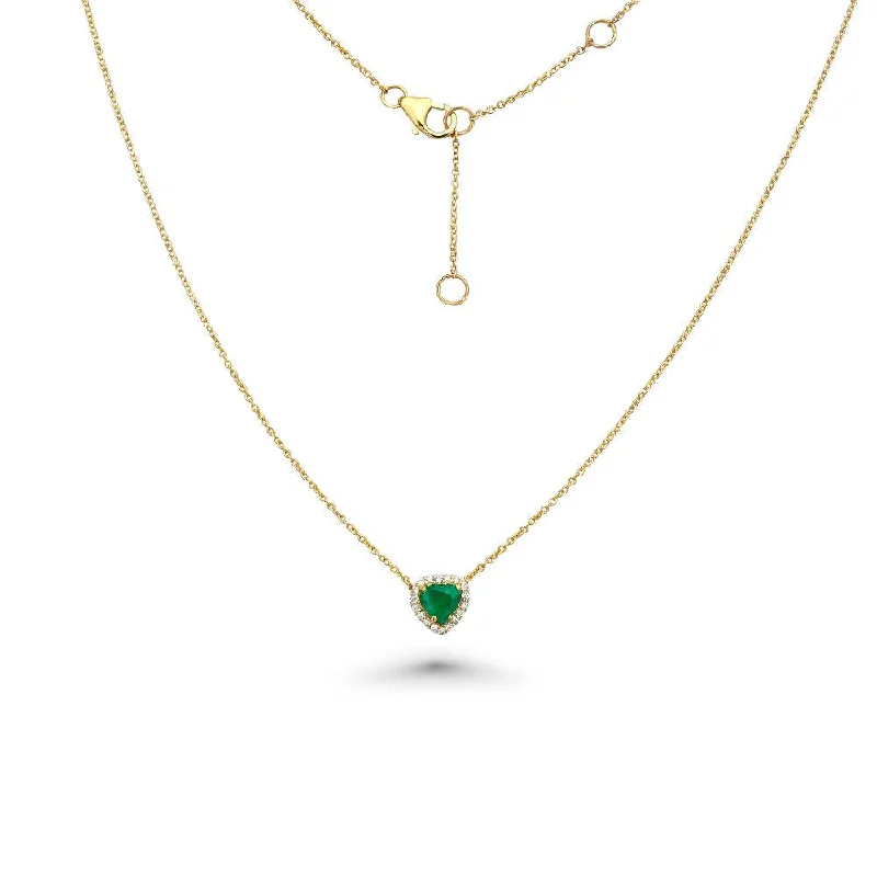 Women’s modern necklaces-Heart Shape Emerald With Diamond Halo Necklace (0.96 ct.) in 14K Gold