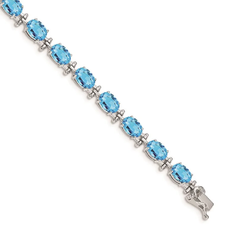 Women’s gemstone charm bracelets-14k White Gold Blue Topaz Bracelet-WBC-BM4501-BT-W