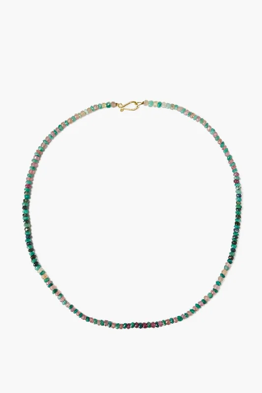 Women’s layering necklaces-14k Emerald and Pink Sapphire Puka Necklace