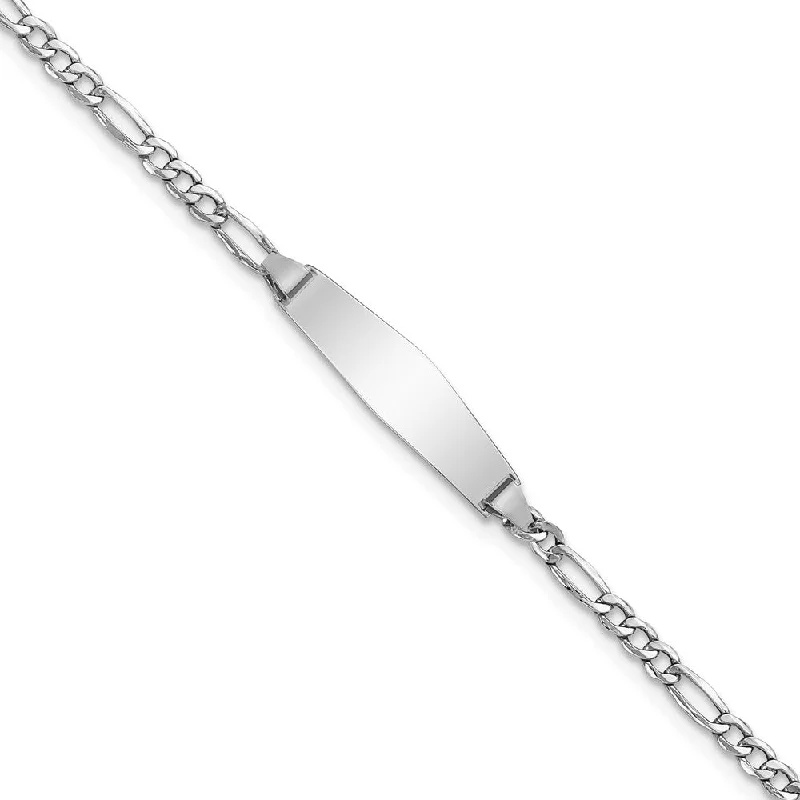 Women’s romantic bracelets-14K WG Semi-solid Soft Diamond Shape Figaro ID Bracelet-WBC-DCID134CW-6