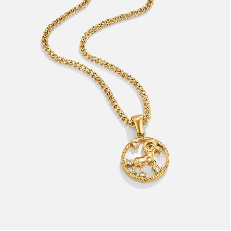 Women’s diamond pendant necklaces-White Shell Zodiac Coin Necklace