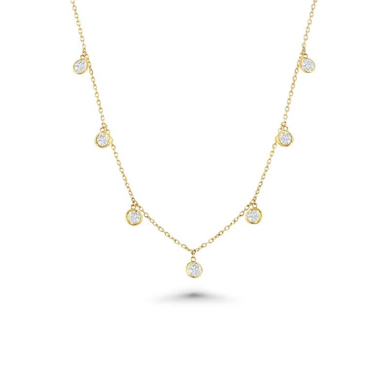 Women’s pendant necklaces-7 Stone Diamond Dangle Necklace, Bezel Set Diamond Station Necklace (1.50 ct.) in 14K Gold Chain