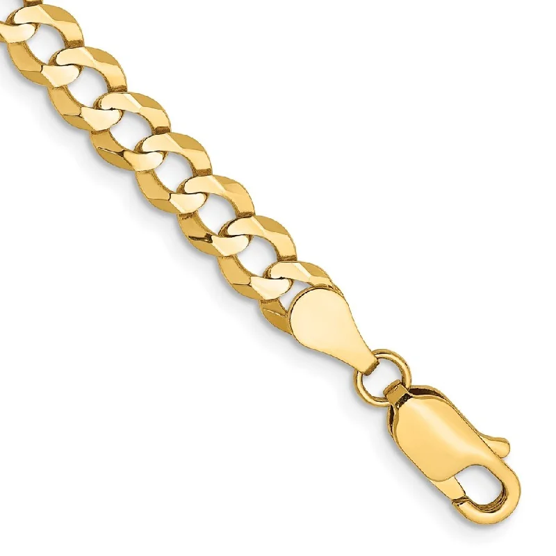 Women’s gemstone bangles-14k Yellow Gold 4.7mm Lightweight Flat Cuban Chain Bracelet, 7"