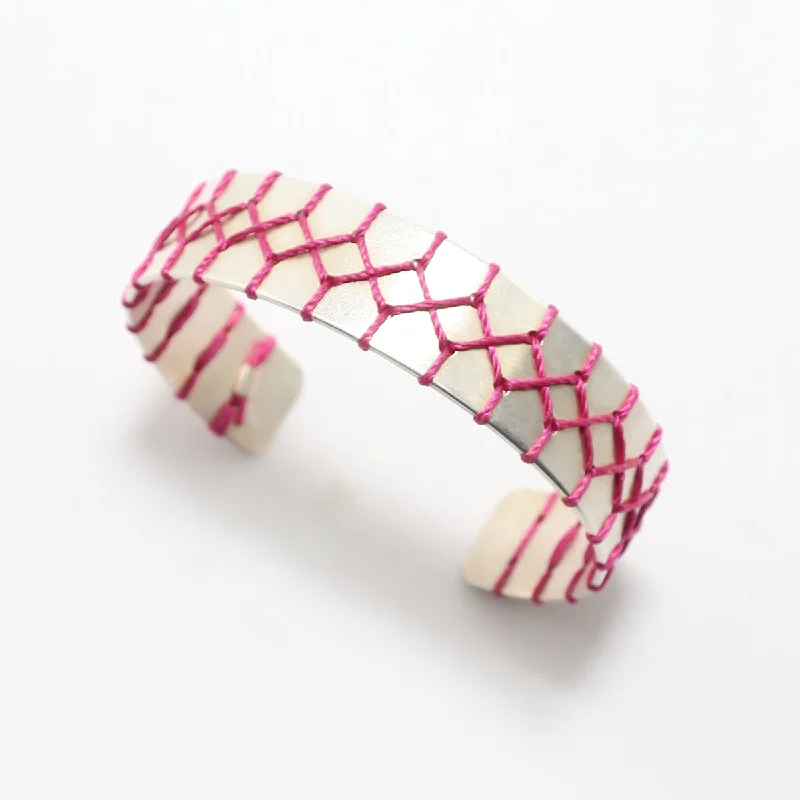 Women’s gold chain bracelets-Magenta Stitched Bracelet