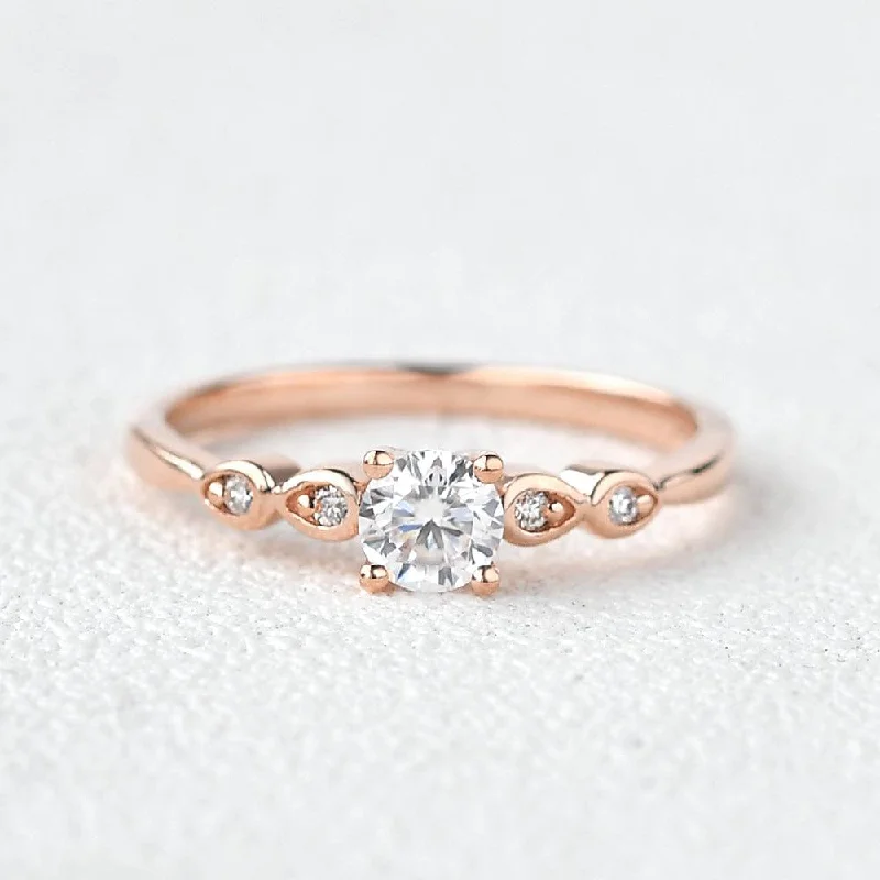 Women’s sterling silver rings-0.3ct Moissanite Rose Gold Four Prongs Ring