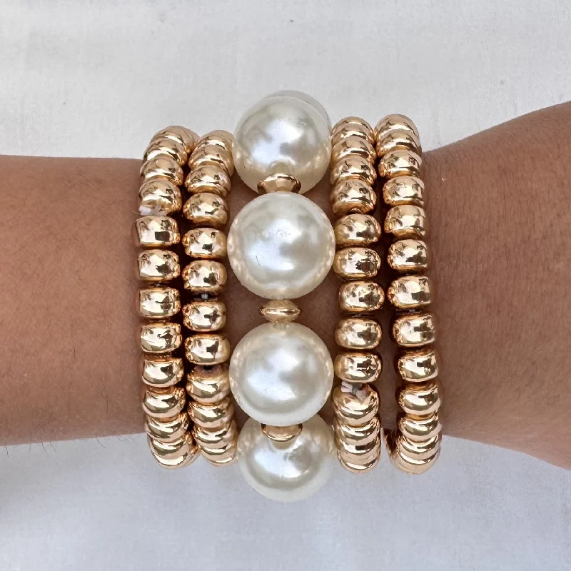 Women’s luxurious bangles-TFC Bold Pearl Gold Plated Stacked Bracelet (set of 5)